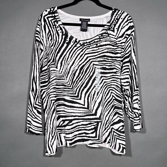 LH Sport Zebra Print‎ Top/Tunic With Embellishments Around Neckline Size XXL - Picture 2 of 13